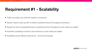 © 2019 SPLUNK INC.
Requirement #1 - Scalability
✦ Trafﬁc can wildly vary while the system in production
✦ System need to s...