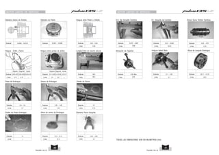 MOTOR LIMITES DE SERVICIO MOTOR LIMITES DE SERVICIO
Altura de centro de Embrague
Estándar
Límite
21.0 ~ 21.2
21.4
Holgura entre puntas de anillos
Estándar 0.1~0.25 0.3~0.45 0.2~0.7
Límite 0.4 0.6 —
Discos de Embrague
Estándar
Límite
1.55 ~ 1.65
1.55
Diámetro de Pistón
Estándar 53.981 ~ 53.969
Superior Segundo Aceite
Estándar
Límite
0.02 ~ 0.04
0.06
Longitud libre de resorte válvula
Estándar
Límite
35.9
35.0
Doblés de Discos
Estándar
Límite
0.1
0.15
Holgura entre Pistón y Cilindro
Holgura - Anillo y Surco
Patas de Embrague
Estándar
Límite
2.9 ~ 3.0
2.7
Estandar 54.008 ~ 54.018
Diámetro interno de Cilindro
Dobles de Pasta Embrague
Estándar
Límite
0.1
—
10mm
20mm
40mm
Estándar 0.03~0.07 0.02~0.06 0.03~0.15
Límite 0.15 0.15 —
Superior Segundo Aceite
TODAS LAS DIMENCIONES SON EN MILIMETROS (mm)
Estándar
Límite
4.45 ~ 4.49
4.4
Diámetro Perno Horquilla
Estándar
Límite
10.0 ~ 10.022
10.03
D.I. Horquilla de Cambios
D.E. Eje Horquilla Cambios
Estándar
Límite
9.972 ~ 9.987
9.96
Holgura lateral Biela
Estándar
Límite
0.1 ~ 0.35
0.7
Alineación de Cigüeñal
Estándar
Límite
0.02 Max
0.05
Grosor Surco Tambor Cambios
Estándar
Límite 4.75
4.55 ~ 4.70
Altura de conjunto Embrague
Estándar
Límite
22.17 ~ 21.57
20.3
PULSAR 135 LS PULSAR 135 LS
51
50
 