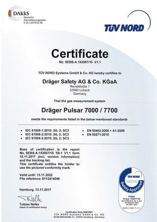 Pulsar 7000   sil2 certificate