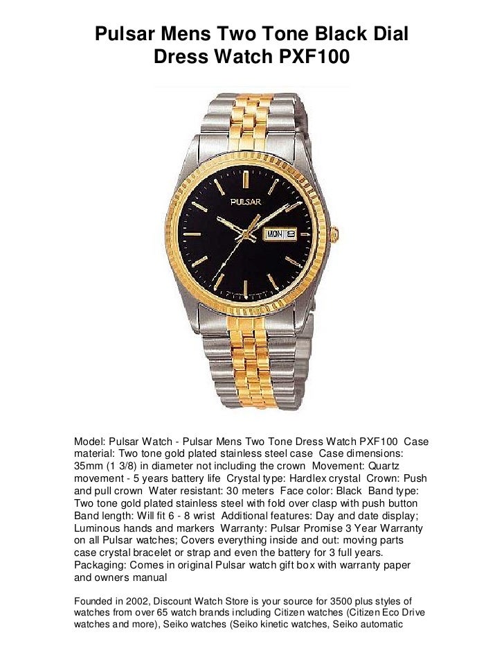 Pulsar Mens Two Tone Black Dial Dress Watch Pxf100 Free Shipping L