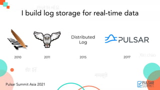 2010 2011
Distributed
Log
2015 2017
I build log storage for real-time data
 