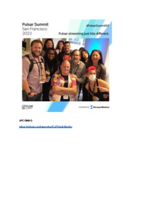 UPCOMING
https://github.com/tspannhw/FLiPStackWeekly
 