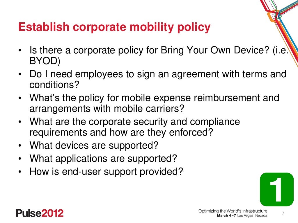 Establish corporate mobility policy• Is