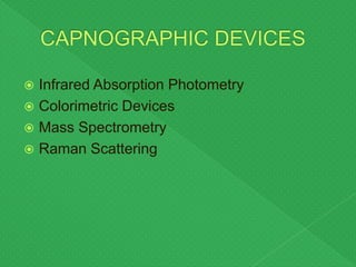  Infrared Absorption Photometry
 Colorimetric Devices
 Mass Spectrometry
 Raman Scattering
 