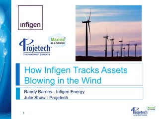 How Infigen Tracks Assets
Blowing in the Wind
Randy Barnes - Infigen Energy
Julie Shaw - Projetech


1
 