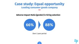 Case study: Equal opportunity
Leading consumer goods company
20
Over 2 year period
66% 88%
Adverse Impact Ratio (gender) i...