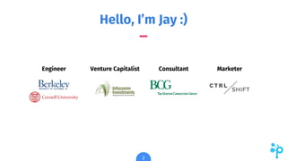 Hello, I’m Jay :)
2
Consultant
Venture Capitalist
Engineer Marketer
 