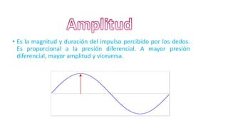 • Es la magnitud y duración del impulso percibido por los dedos.
Es proporcional a la presión diferencial. A mayor presión
diferencial, mayor amplitud y viceversa.
 