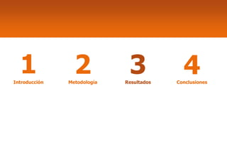 1
Introducción
                 2
               Metodología
                              3
                             Resultados
                                            4
                                          Conclusiones
 