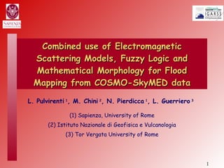 Combined use of Electromagnetic Scattering Models, Fuzzy Logic and Mathematical Morphology for Flood Mapping from COSMO-SkyMED data L. Pulvirenti  1 , M. Chini  2 , N. Pierdicca  1 , L. Guerriero  3   (1) Sapienza, University of Rome (2) Istituto Nazionale di Geofisica e Vulcanologia (3) Tor Vergata University of Rome 