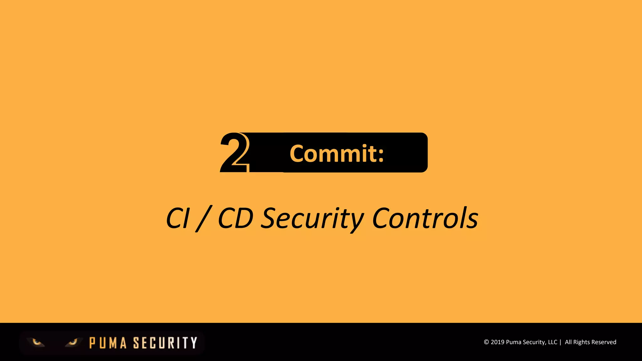 © 2019 Puma Security, LLC | All Rights Reserved
CI / CD Security Controls
Commit:
 