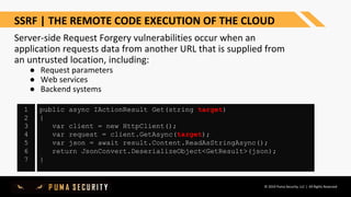 © 2019 Puma Security, LLC | All Rights Reserved
SSRF | THE REMOTE CODE EXECUTION OF THE CLOUD
Server-side Request Forgery ...