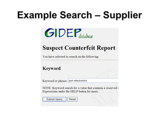 Example Search – Supplier
 