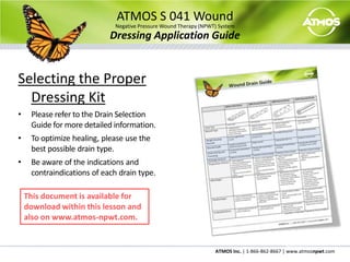ATMOS S 041 WoundNegative Pressure Wound Therapy (NPWT) SystemSetup GuidePowering Off the SystemTo Stop Vacuum:  Press the On/Off Button quickly.
