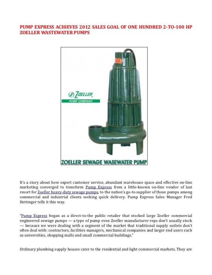 Pump express achieves 2012 sales goal of one hundred 2 to100 hp