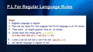 P.L For Regular Language Rules
 