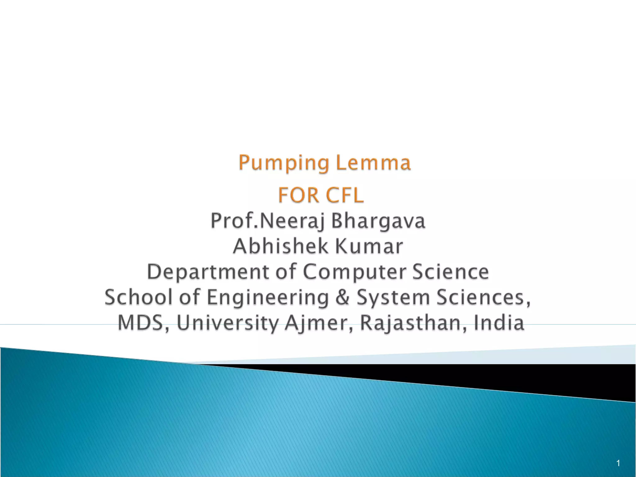 Pumping lemma for cfg ppt