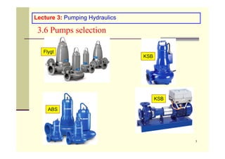 Lecture 3: Pumping Hydraulics
3.6 Pumps selection
Flygt
KSB
7
ABS
KSB
 