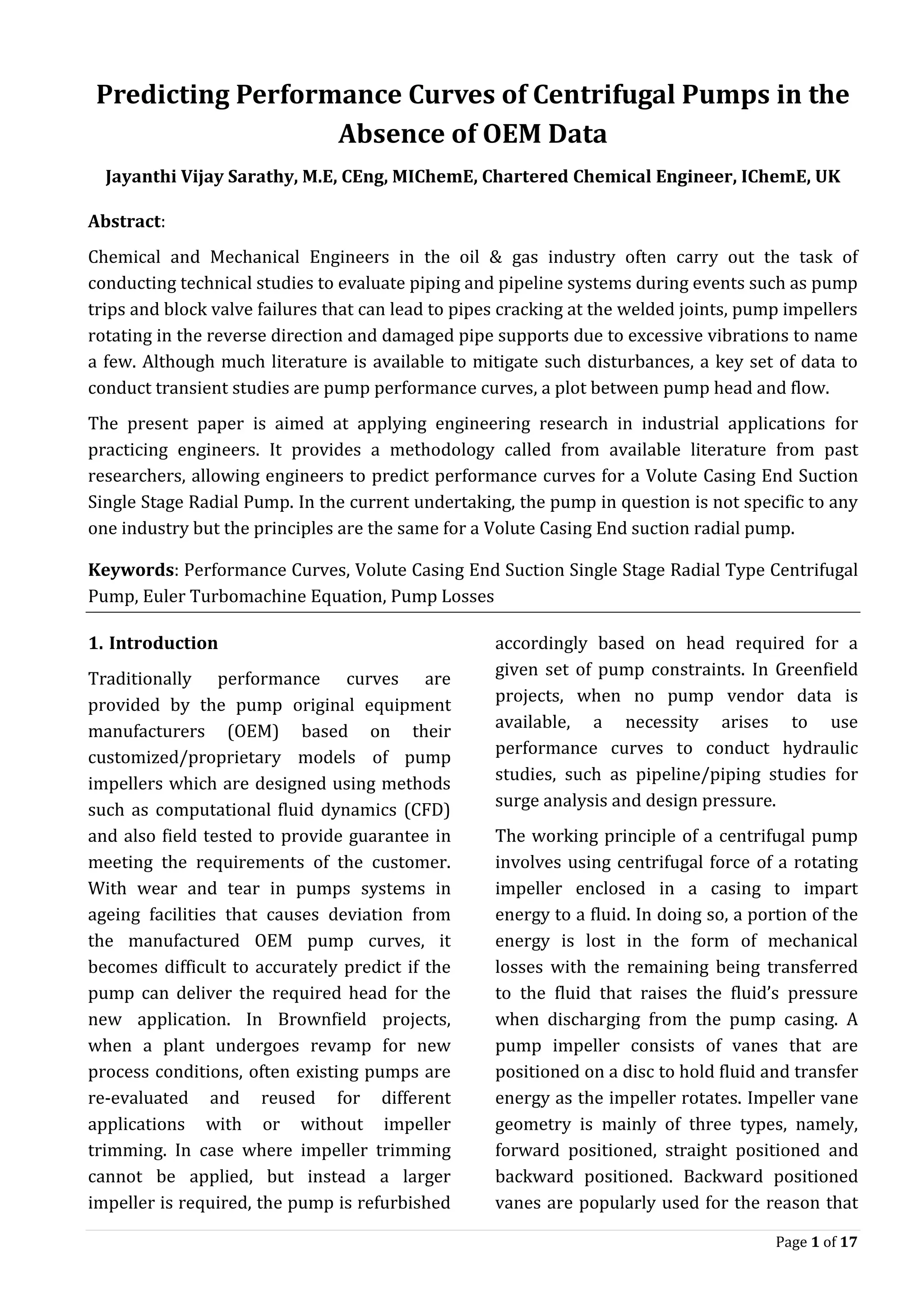 Predicting Performance Curves of Centrifugal Pumps in the Absence of ...