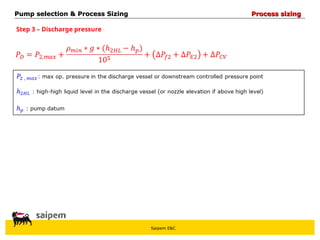 Saipem E&C
Step 3 – Discharge pressure
Pump selection & Process Sizing
Pump selection & Process Sizing Process sizing
Process sizing
 