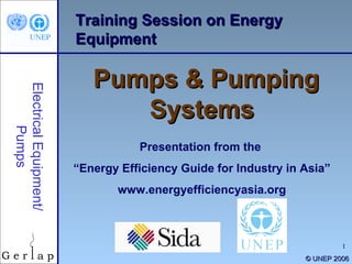 Training Session on Energy Equipment Pumps & Pumping Systems Presentation from the  “ Energy Efficiency Guide for Industry in Asia” www.energyefficiencyasia.org ©  UNEP 2006 Electrical Equipment/ Pumps 
