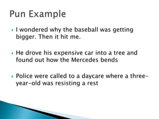 I wondered why the baseball was getting bigger. Then it hit me.<br />He drove his expensive car into a tree and found out ...