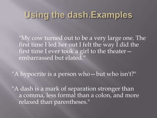 HyphenA short horizontal mark of punctuation ( - ) used between the parts of a compound word or name or between the syllables of a word when divided at the end of a line.(!)Don't confuse the hyphen (-) with the dash (—).