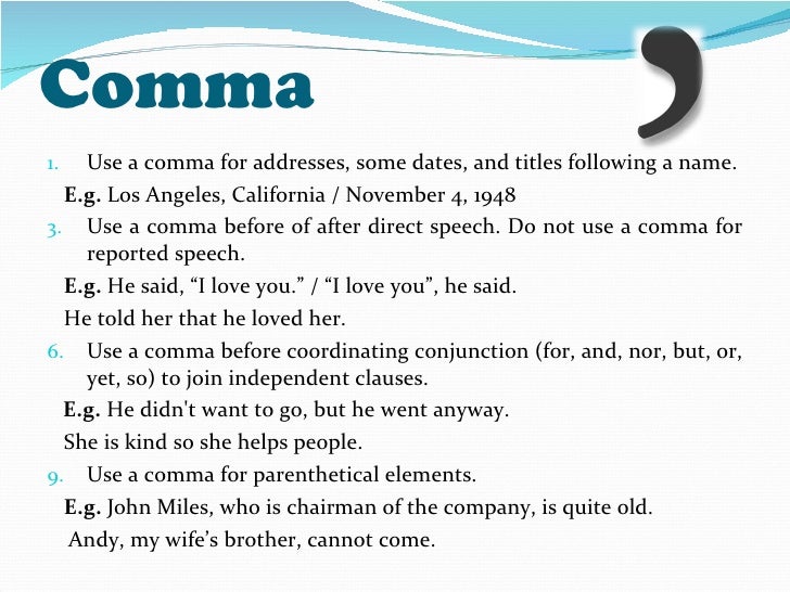 when to use comma before and