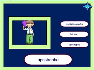 apostrophe
quotation marks
full stop
apostrophe
GO
 