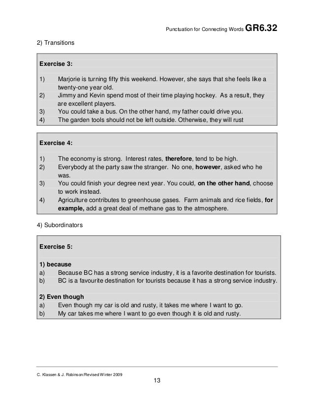 punctuation for connecting words punctuations exercise