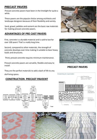 PRECAST PAVERS
Precast concrete pavers have been in the limelight for quite a
while.
These pavers are the popular choice a...