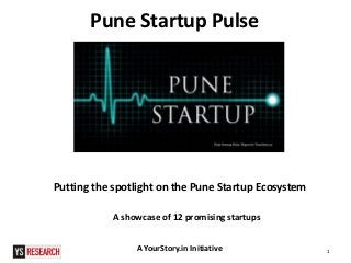 Pune Startup Pulse
Putting the spotlight on the Pune Startup Ecosystem
A showcase of 12 promising startups
A YourStory.in Initiative 1
 
