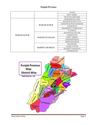 Punjab Province
Rana Salah-ud-Din Page 4
JATOI
KOT ADDU
MUZAFFARGARH
BAHAWALPUR
BAHAWALPUR
AHMADPUR EAST
BAHAWALPUR CITY
BAHAWALPUR SADDAR
HASILPUR
KHAIRPUR TAMEWALI
YAZMAN
BAHAWALNAGAR
BAHAWALNAGAR
CHISHTIAN
FORT ABBAS
HAROONABAD
MINCHINABAD
RAHIM YAR KHAN
KHANPUR
LIAQUATPUR
RAHIM YAR KHAN
SADIQABAD
 