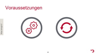 Voraussetzungen
Wasbringt‘s?
26
 
