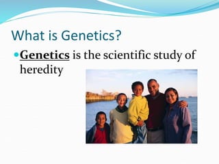 What is Genetics?
Genetics is the scientific study of
heredity
 