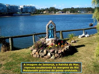 A imagem de Iemanjá, a Rainha do Mar, repousa exuberante às margens do Rio Maldonado próximo da ponte ondulada... 