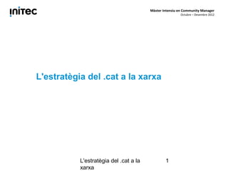 Màster Intensiu en Community Manager
                                                         Octubre – Desembre 2012




L'estratègia del .cat a la xarxa




           L'estratègia del .cat a la           1
           xarxa
 