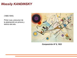 Wassily KANDINSKY


 (1866-1944)

 Pintor ruso, precursor de
 la abstracción en pintura y
 teórico del arte.




                               Composición Nº 8, 1923
 