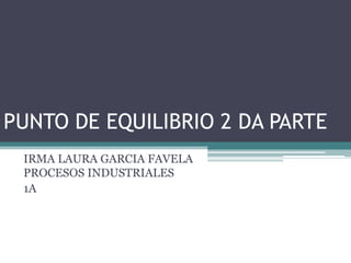 PUNTO DE EQUILIBRIO 2 DA PARTE
IRMA LAURA GARCIA FAVELA
PROCESOS INDUSTRIALES
1A

 