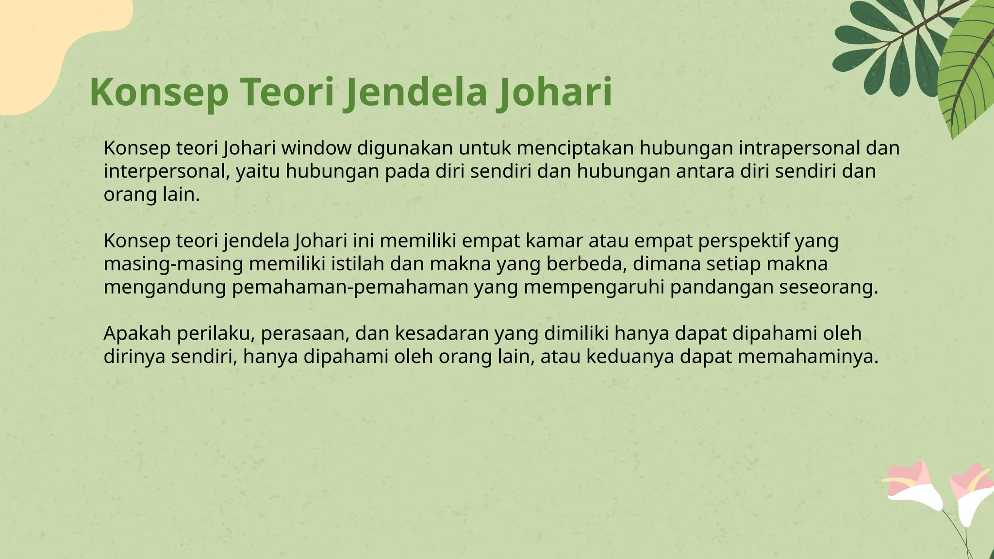 Pengembangan diri Teori Jendela Johari Etika Profesi | PPTX
