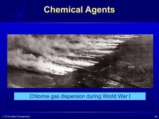 L 10 Complex Emergencies 56
Chemical Agents
Chlorine gas dispersion during World War I
 