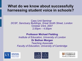 What do we know about successfully harnessing student voice in schools? ,[object Object],[object Object],[object Object],[object Object],[object Object],[object Object],[object Object],[object Object]