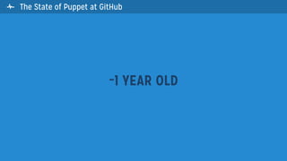  The State of Puppet at GitHub
~1 YEAR OLD
 