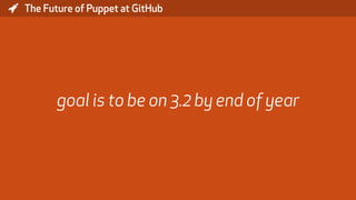 * The Future of Puppet at GitHub
goal is to be on 3.2 by end of year
 