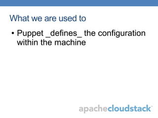 What we are used to
● Puppet _defines_ the configuration
within the machine
 