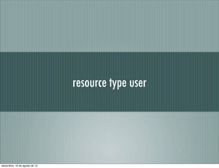 resource type user
sexta-feira, 16 de agosto de 13
 
