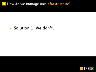 How do we manage our infrastructure?




 ‣ Solution 1: We don’t,
 