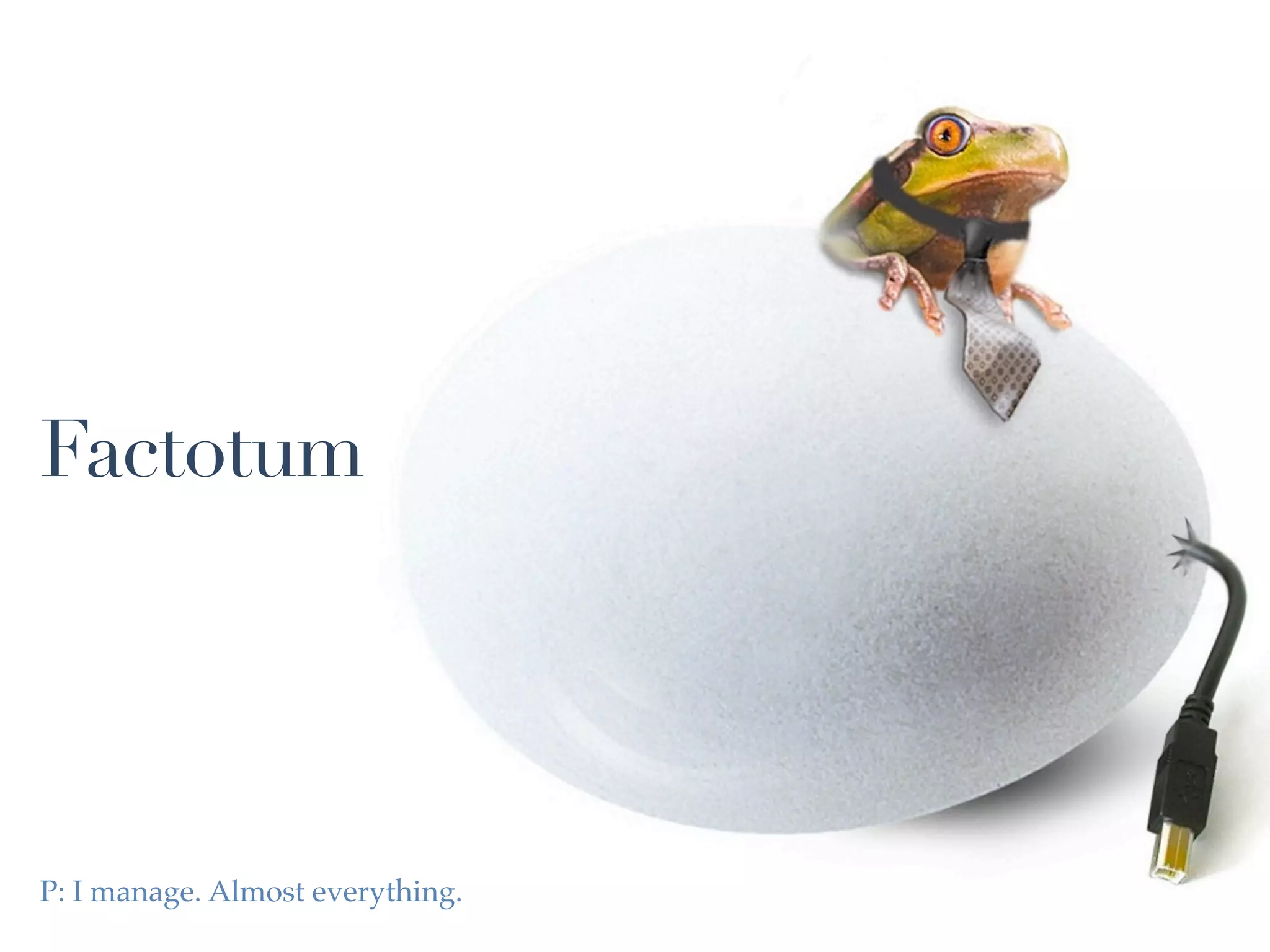 Factotum




P: I manage. Almost everything.
 