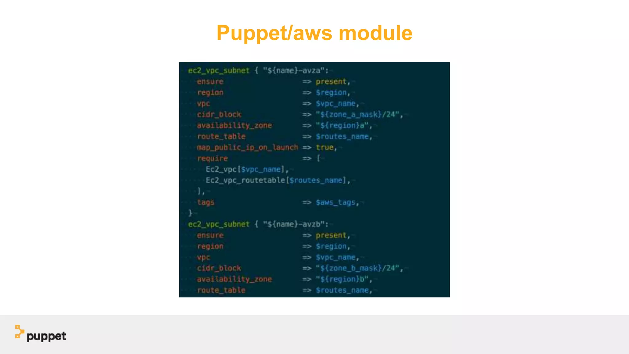Puppet/aws module
$ one-off
 