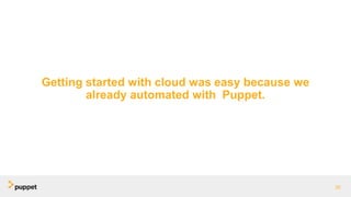 Getting started with cloud was easy because we
already automated with Puppet.
26
 